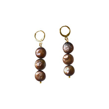 Load image into Gallery viewer, Brown freshwater pearl huggie earrings | by Ifemi Jewels