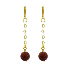 Load image into Gallery viewer, Brown Goldstone and Yellow Gold Vermeil Earrings, Heart Chain Earrings, Bloom Collection | by nlanlaVictory