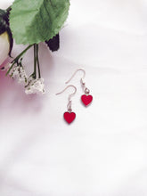 Load image into Gallery viewer, Classic Red Hearts Earrings, Playing Cards inspired Queen of Hearts | by lovedbynlanla
