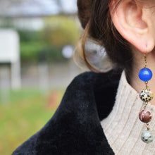 Load image into Gallery viewer, Blue Aventurine, Dalmatian Jasper, Mookaite and Sesame Jasper Yellow gold vermeil or 18k gold earrings | by nlanlaVictory
