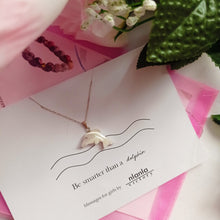 Load image into Gallery viewer, Dolphin necklace on 18 inch Sterling Silver Chain, Be Smarter Than A Dolphin Message, Personalised Gift, Affirmation Necklace, Affirmation Gift, Unique Gift Idea | by nlanlaVictory
