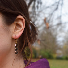 Load image into Gallery viewer, Brown freshwater pearl huggie earrings | by Ifemi Jewels
