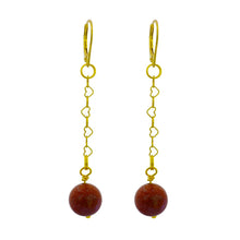 Load image into Gallery viewer, Brown Goldstone and Yellow Gold Vermeil Earrings, Heart Chain Earrings, Bloom Collection  | by nlanlaVictory
