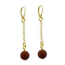 Load image into Gallery viewer, Brown Goldstone and Yellow Gold Vermeil Earrings, Heart Chain Earrings, Bloom Collection  | by nlanlaVictory
