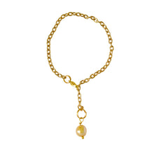Load image into Gallery viewer, Gold freshwater pearl adjustable bracelet or anklet on gold plated chain | by Ifemi Jewels
