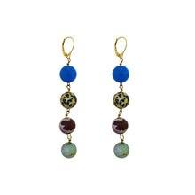 Load image into Gallery viewer, Blue Aventurine, Dalmatian Jasper, Mookaite and Sesame Jasper Yellow gold vermeil or 18k gold earrings | by nlanlaVictory
