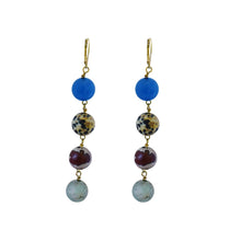 Load image into Gallery viewer, Blue Aventurine, Dalmatian Jasper, Mookaite and Sesame Jasper Yellow gold vermeil or 18k gold earrings | by nlanlaVictory

