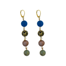 Load image into Gallery viewer, Blue Aventurine, Dalmatian Jasper, Mookaite and Sesame Jasper Yellow gold vermeil or 18k gold earrings | by nlanlaVictory
